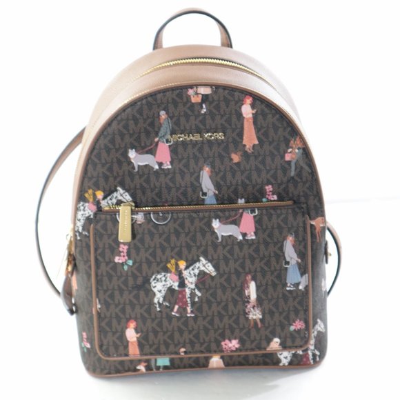 Michael Kors Adina Jet Set Girls Medium backpack MK Logo Brown Multi NWT$398.00 main image 12